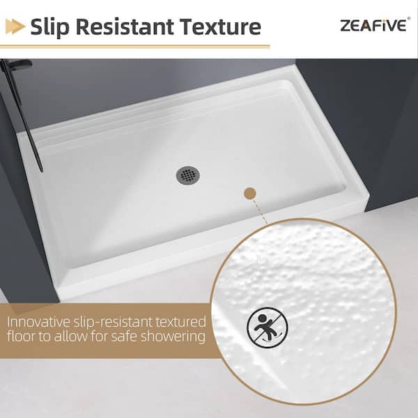 Cova 60 in. L x 36 in. W Alcove Single Threshold Shower Pan Base with Center Drain in White Shower Tray w/ Chrome Drain