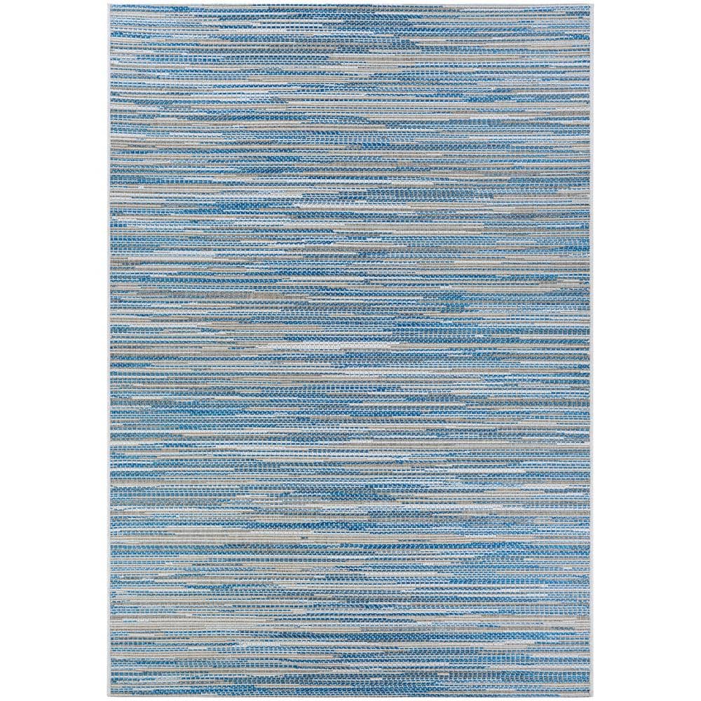 Ocean Blue and Champagne Beige Synthetic Rectangular Area Rug