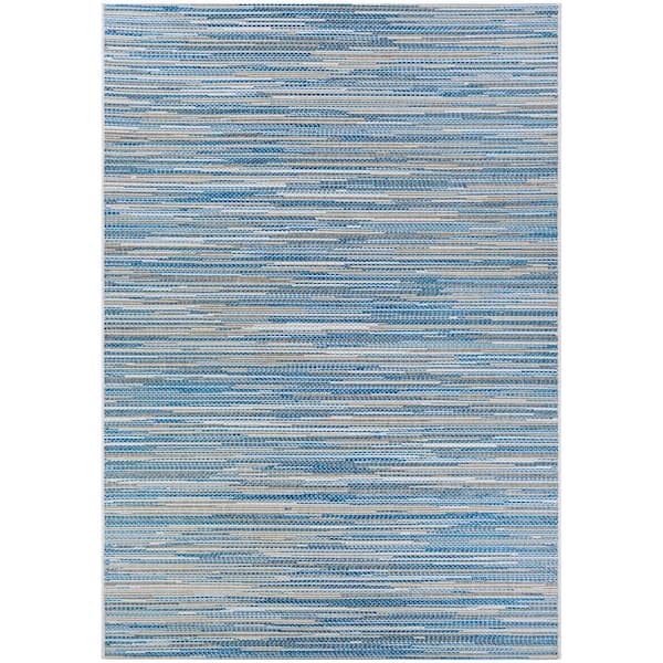 Monte Carlo Coastal Breeze Ocean-Champagne 3 ft. 9 in. x 5 ft. 5 in. Indoor/Outdoor Area Rug