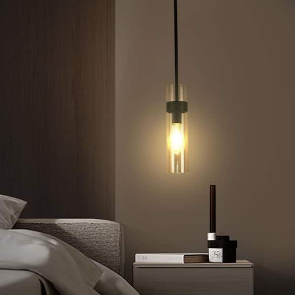 1-Light Black understated Mini Pendant Light with Clear Glass Shade