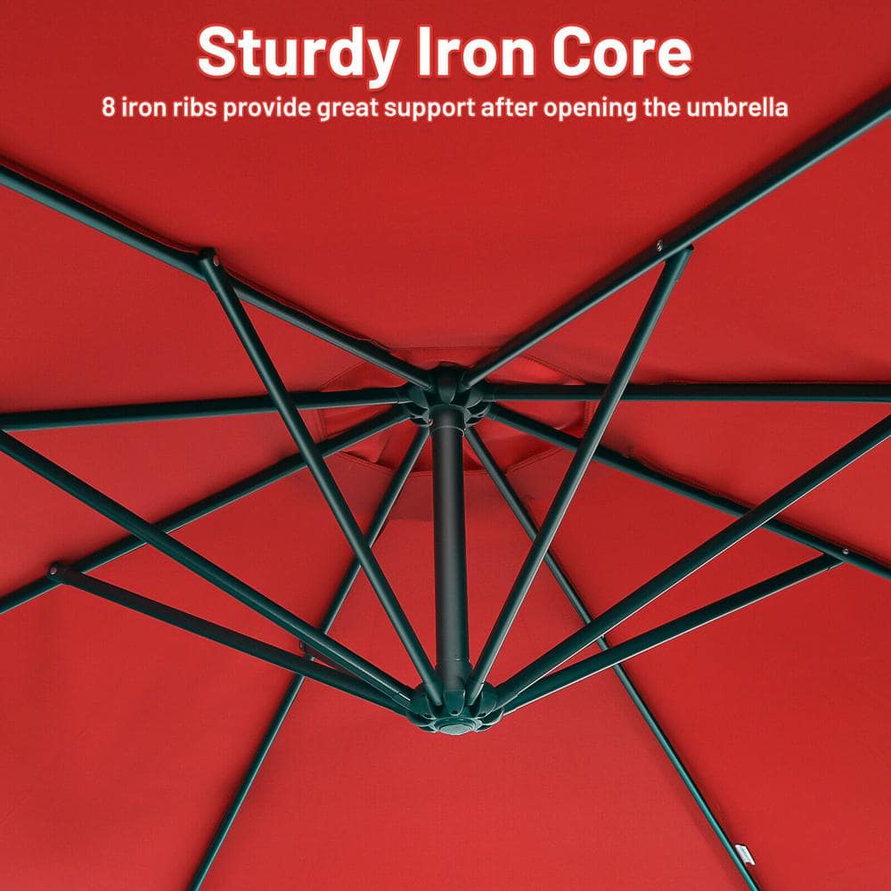 10-Foot Red Polyester Offset Patio Umbrella with Steel Frame