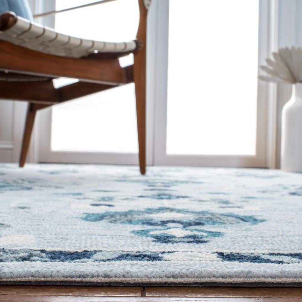 Elegant Azure Bloom Hand-Tufted Wool Rectangular Rug