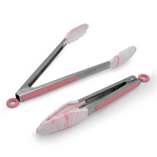 ExcelSteel 12 in. Stainless Steel Marble Pink Silicone Tong with Handle  (Set of 2) 044A2 - The Home Depot
