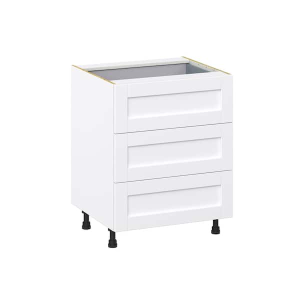 J COLLECTION Milton 27 in. W x 24 in. D x 34.5 in. H Assembled Shaker Drawer Base Kitchen Cabinet in Bright White with 4 Drawers