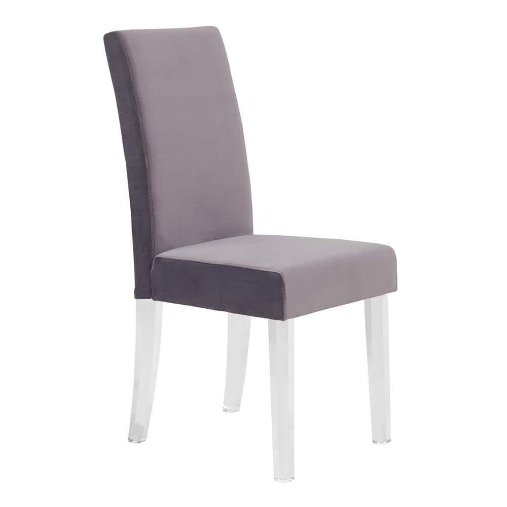 Gray Velvet Upholstered Parsons Side Chair with Acrylic Legs