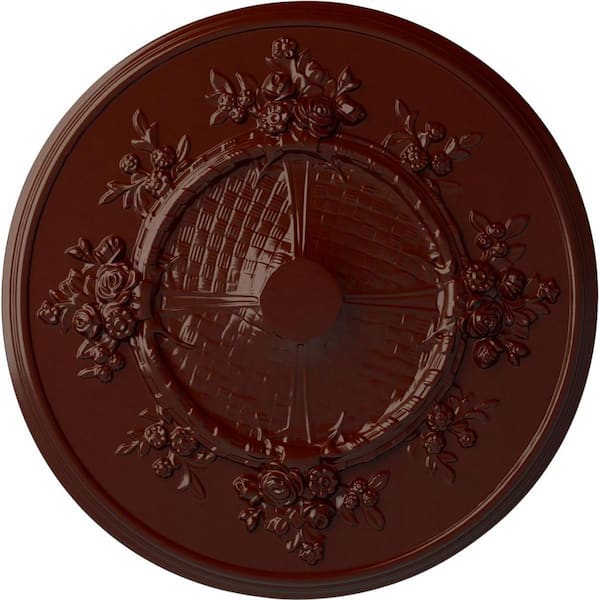 Ekena Millwork 27" x 1-1/8" Flower Urethane Ceiling Medallion (Fits Canopies up to 3-7/8"), Brushed Mahogany