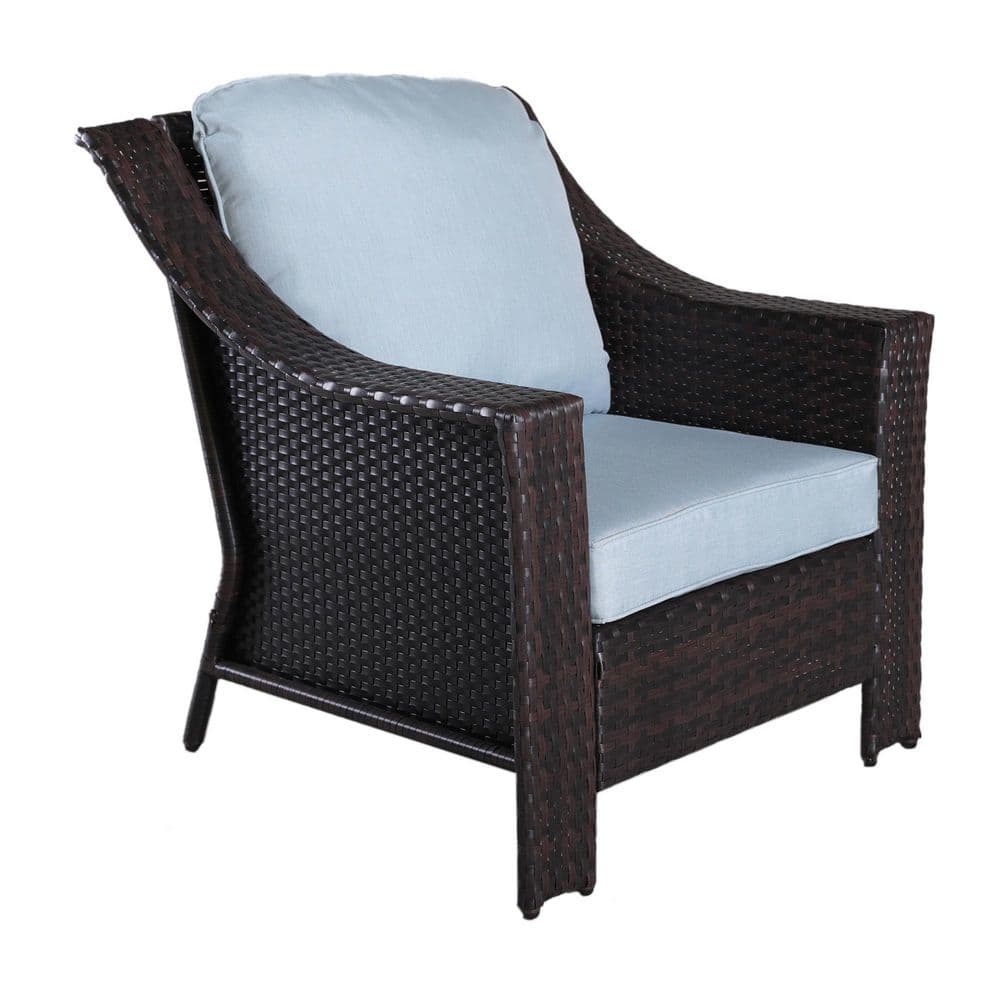 Mondawe Meadow Aluminum Frame Wicker Outdoor Lounge Club Chair with Light Blue Cushions (2Pack