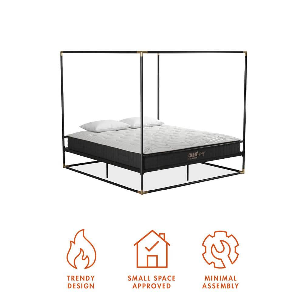 Celeste Black Metal Upholstered King Platform Bed Frame with Slats