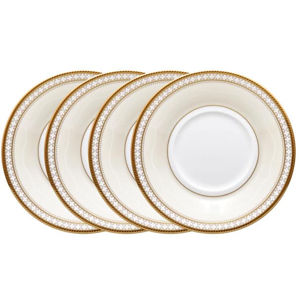Noritake Trefolio Gold 6 in. (White) Bone China Saucers, (Set of 4)
