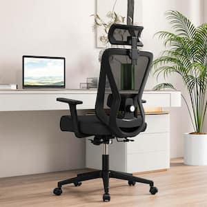 Fabric Adjustable Height Ergonomic Office Chair in Black with Adjustable Lumbar Support Tilting Function Headrest