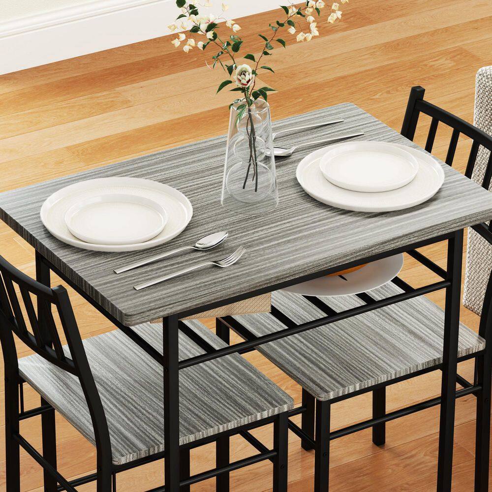 Gray Steel Frame Small Dining Table Set with Storage Rack
