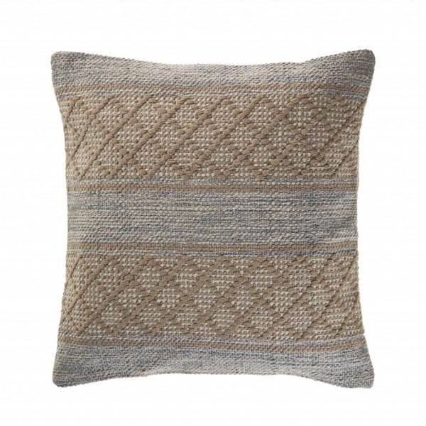 Beige Geometric Polyester 20 in. x 20 in. Throw Pillow