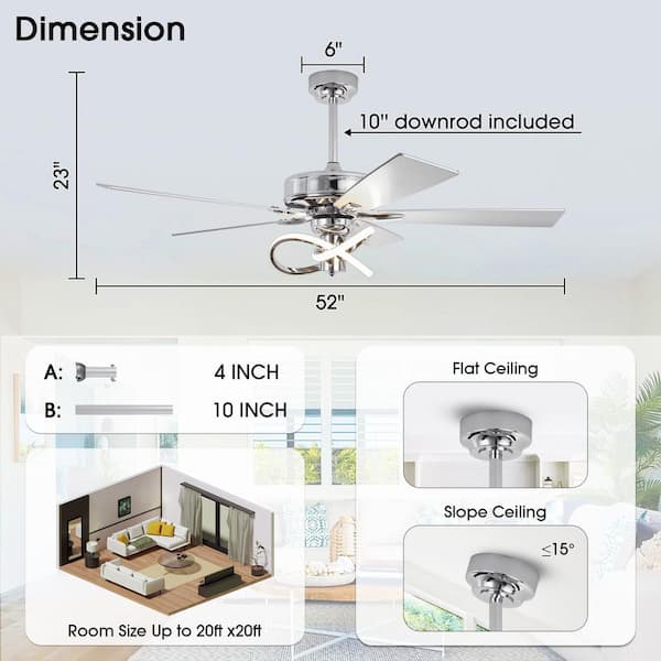 MiniSun Chrome 30″ Ceiling Fan With Light – 3-Speed, Reversible Blades, Brushed Chrome & Wood Finish