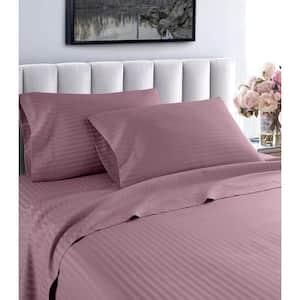 Fresh Home 4-Piece Purple Striped 100% Cotton Queen Deep Pocket Sheet Set