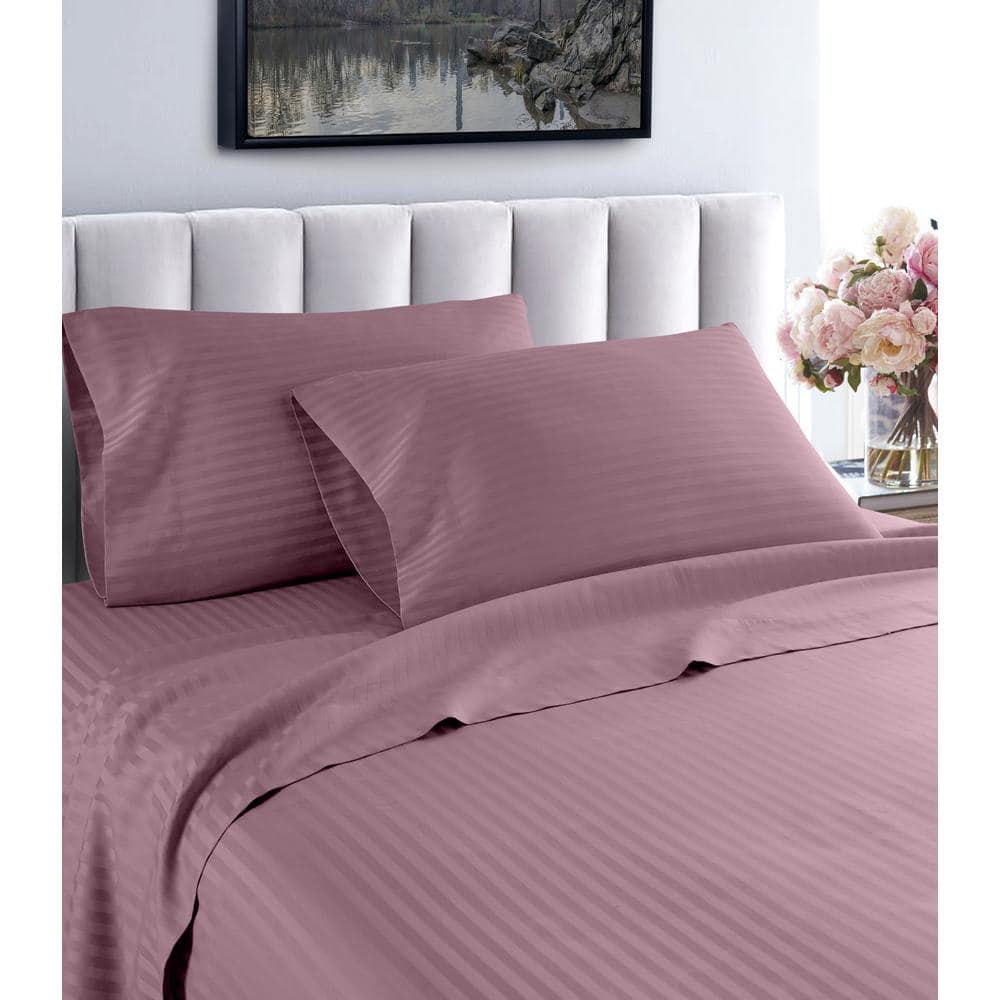 Fresh Home 3-Piece Purple Striped 100% Cotton Twin Extra Long Deep Pocket S