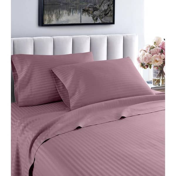 Unbranded Fresh Home 3-Piece Purple Striped 100% Cotton Twin Extra Long Deep Pocket Sheet Set