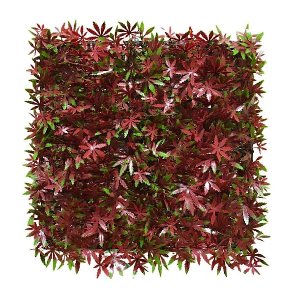 BANSA ROSE 20 in. H x 20 in. W Plastic Artificial Ivy Maple Red Hedge Privacy Garden Fence for Home Backyard Garden, 1-Pieces