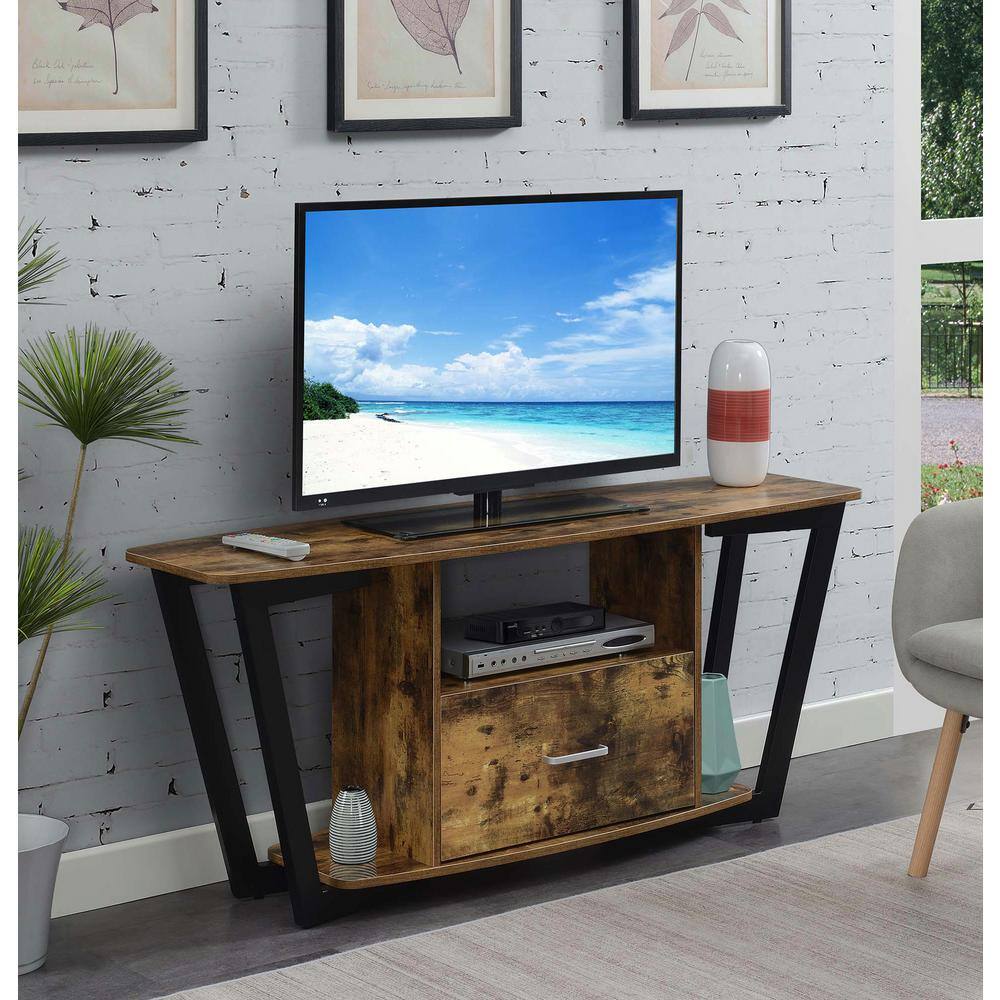 Barnwood and Black 58" Industrial TV Stand with Cabinet