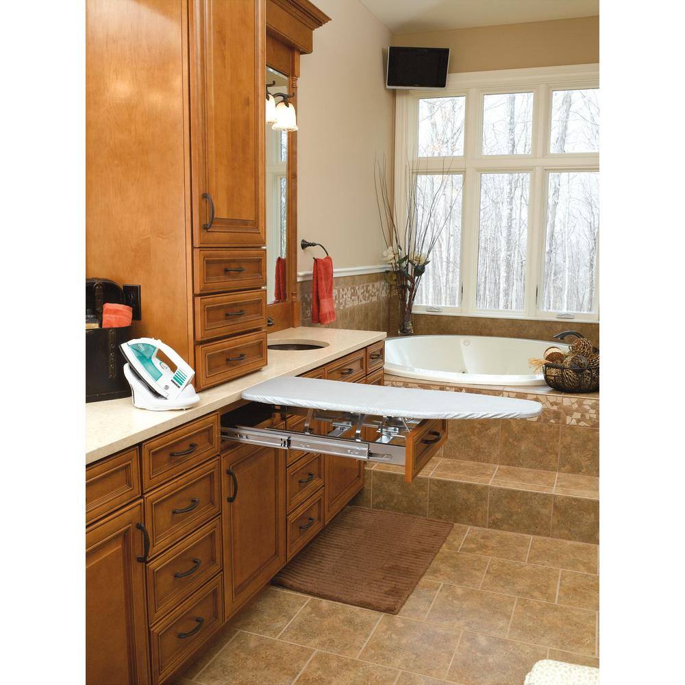 Gray Pullout Foldaway Ironing Board for Vanity Cabinet Drawer