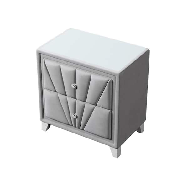 Utopia 4niture Kale 2-Drawer Gray Upholstered Nightstand (28"H x 26.8"W x 16.9"D)