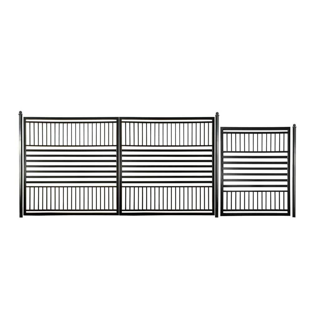 Barcelona Style 16 ft. x 6 ft. Black Steel Dual Swing Driveway Gate Kit with Pedestrian Gate price history on PriceWatchPro