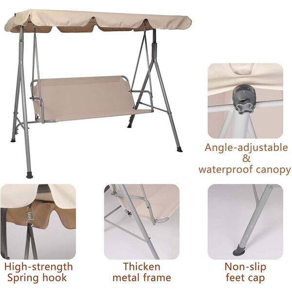 【43】 Siavonce 3-Person Outdoor Porch Metal Patio Swing Chair with