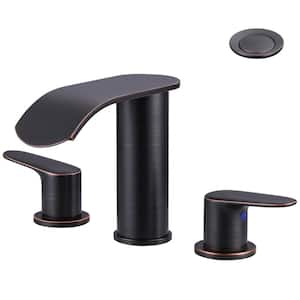 Waterfall 8 in. Widespread Double Handle Bathroom Faucet with Pop-up Drain in Oil Rubbed Bronze