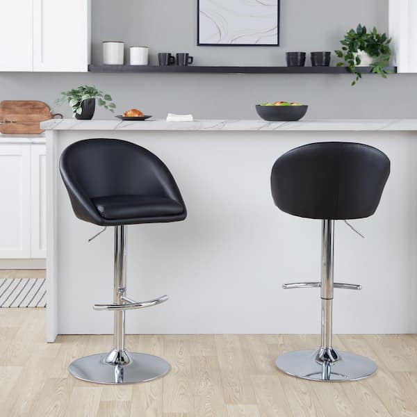 Matisse Highback 32.5 in. Black Faux Leather and Chrome Metal Adjustable Bar Stool with Rounded T Footrest (Set of 2)