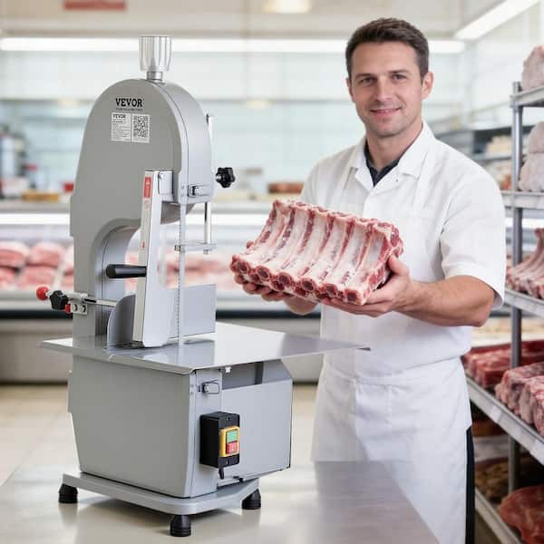 Commercial Electric Meat Bandsaw 1500-Watts Stainless Steel Bone Saw Machine Frozen Meat Cutter, Silver