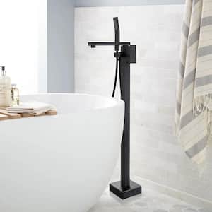 Free Standing Tub Faucets with L-Shape Shower in Matte Black, Single Handle Tub Fillers, Floor Mounted, 3.3 GPM