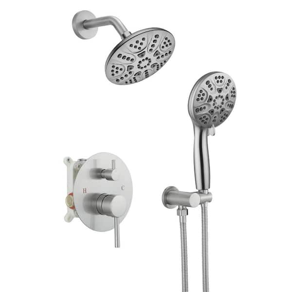 Single Handle 5-Spray Round Shower Faucet 2.5 GPM with Adjustable Flow Rate in Brushed Nickel (Valve Included)