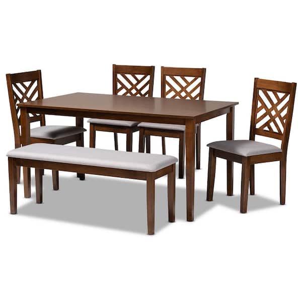 Baxton Studio Gustavo 6-Piece Grey and Walnut Dining Set