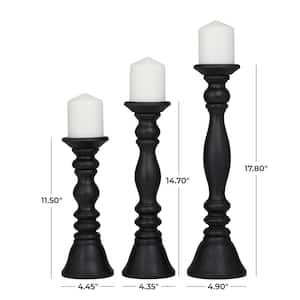 Black Wood Turned Style Pillar Candle Holder (Set of 3)