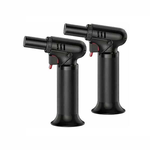 Refillable Metal Butane Torch Lighter with Visible Fuel Window Adjustable Flame for Soldering Welding Art 2-Pack