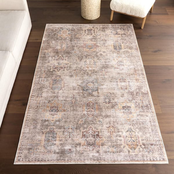 Philomena Medallion Spill Proof Machine Washable Area Rug Sage Green 4 ft.  x 6 ft.  Area Rug