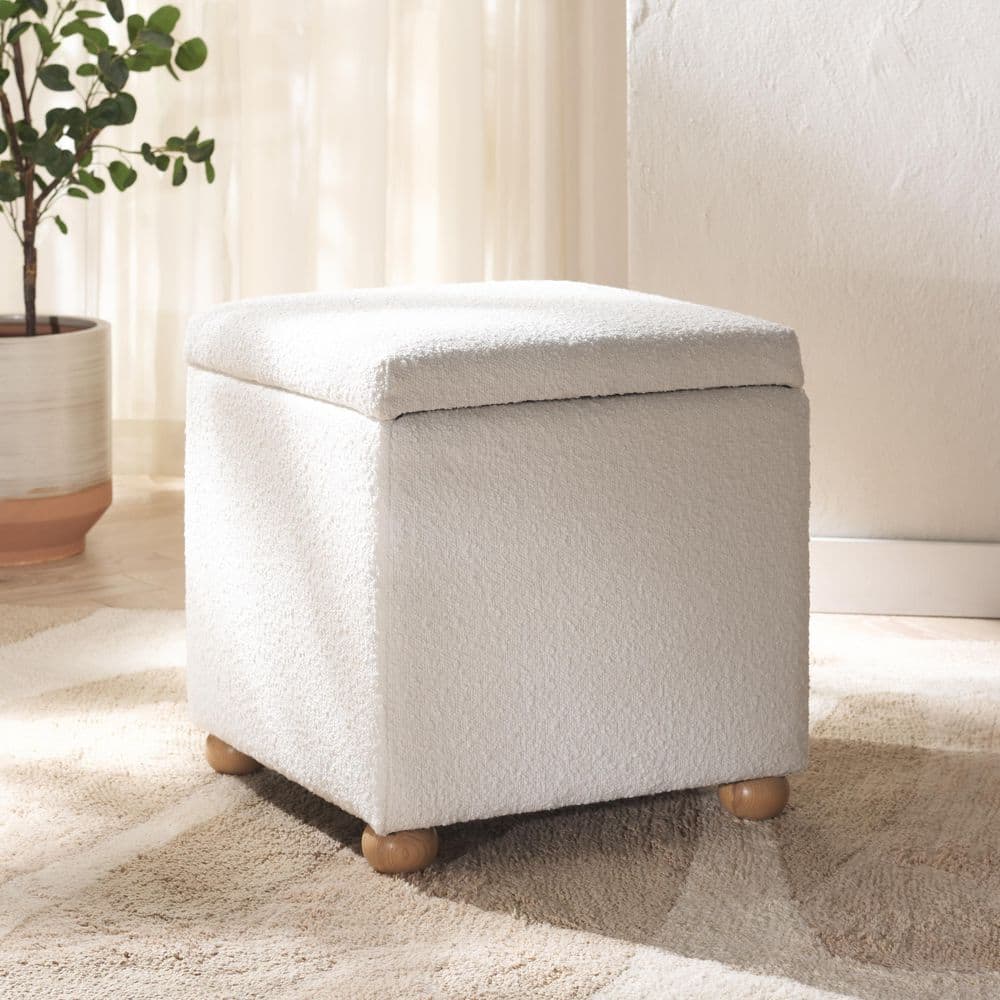 Becka Ivory/Natural Boucle Square Storage Small Ottoman
