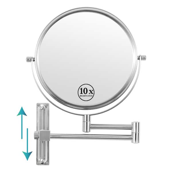 Tileon 8 in. W x 8 in. H Small Round 2-Side 1X/10X Magnifying Height Adjustable Telescopic Bathroom Makeup Mirror in Chrome V3
