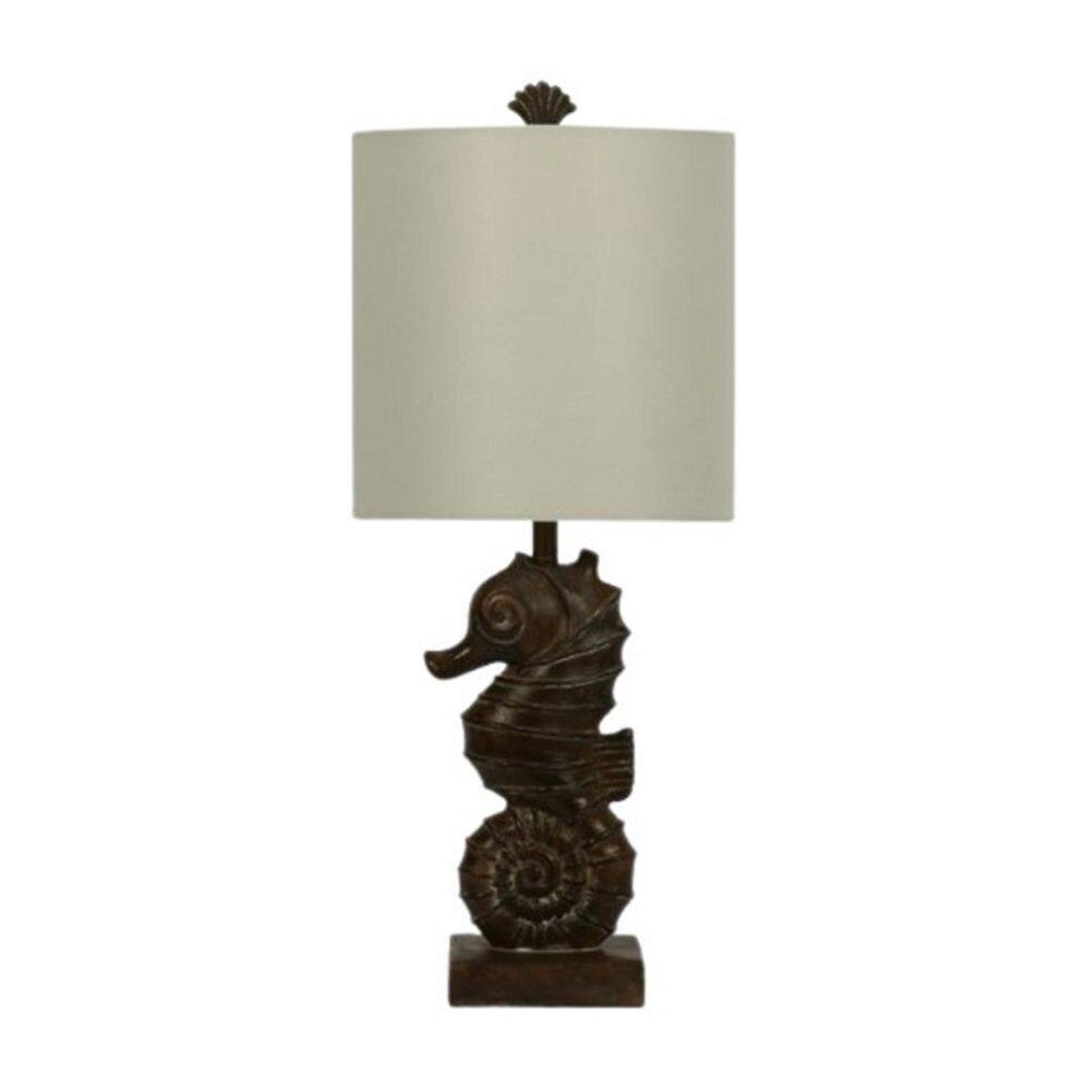 22 in. Coastal Brown Cast Seahorse Table Lamp with Designer Shade and Finial price history on PriceWatchPro