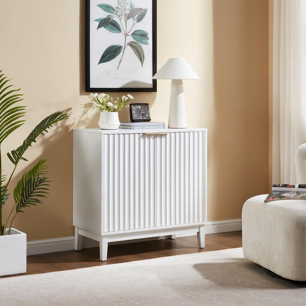 White 31.25 in. Accent Cabinet Office Storage with 2 Shelves and Cabinets Doors Fluted Storage price history on PriceWatchPro