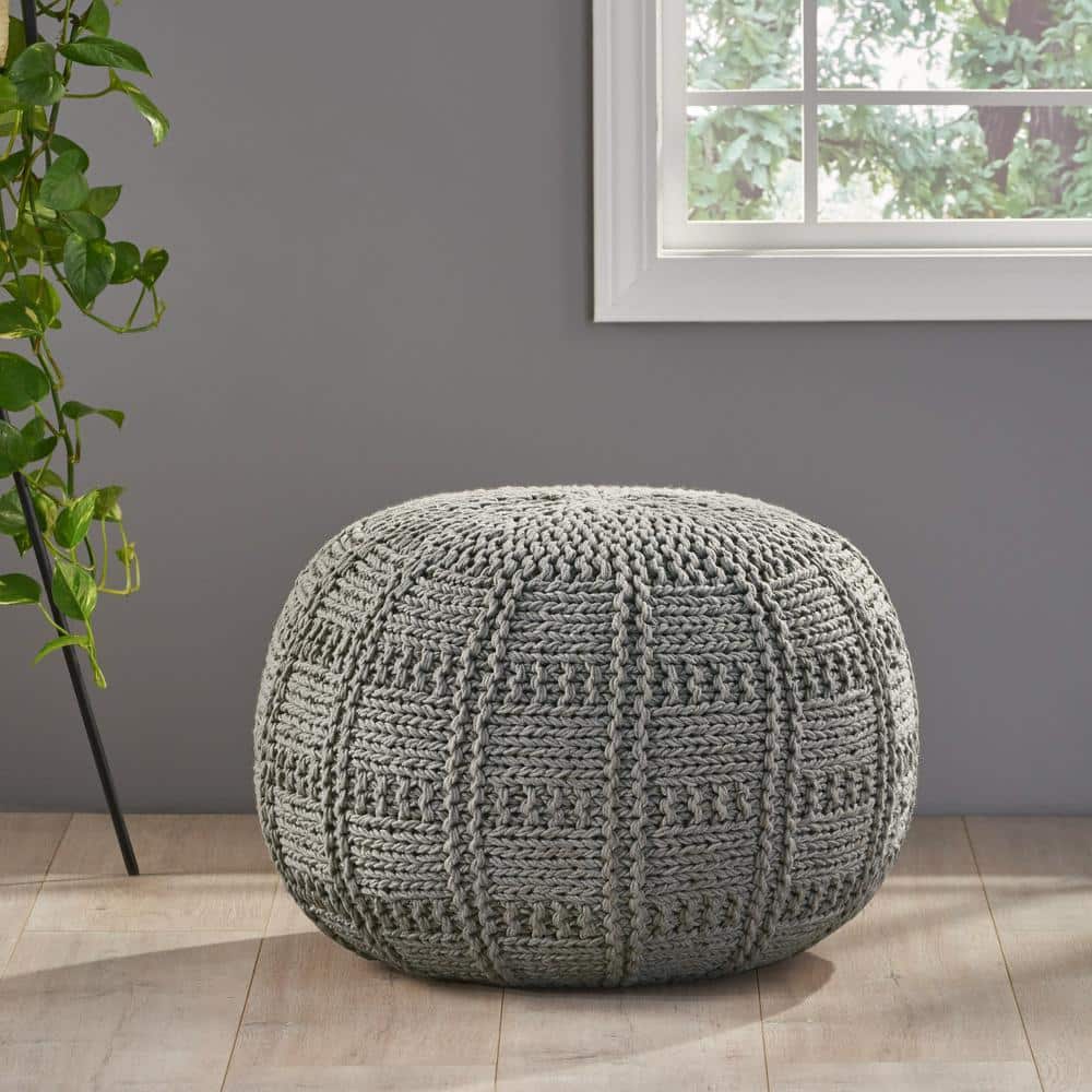 Gray Cotton Round 20 in. Pouf