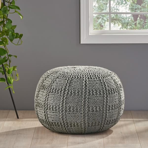 Unbranded Gray Cotton Round 20 in. Pouf
