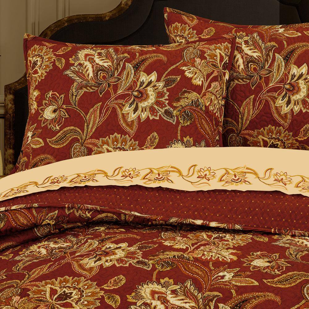 Montecito Red and Gold Floral Jacobean Full Quilt Set