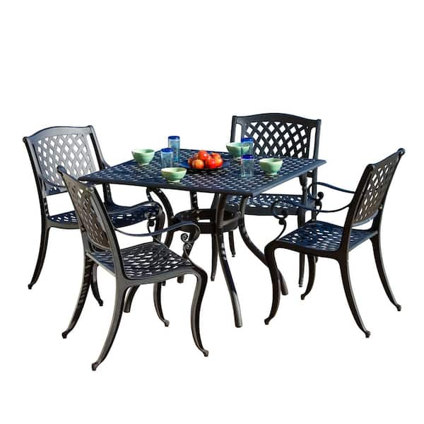 Hallandale Black 5-Piece Aluminum Square Outdoor Patio Dining Set