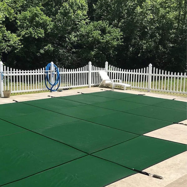 Water Warden 20 ft. x 40 ft. Rectangle Green Mesh In-Ground Safety Pool Cover Left Side Step with 2 ft. Overlap, ASTM F1346 Certified