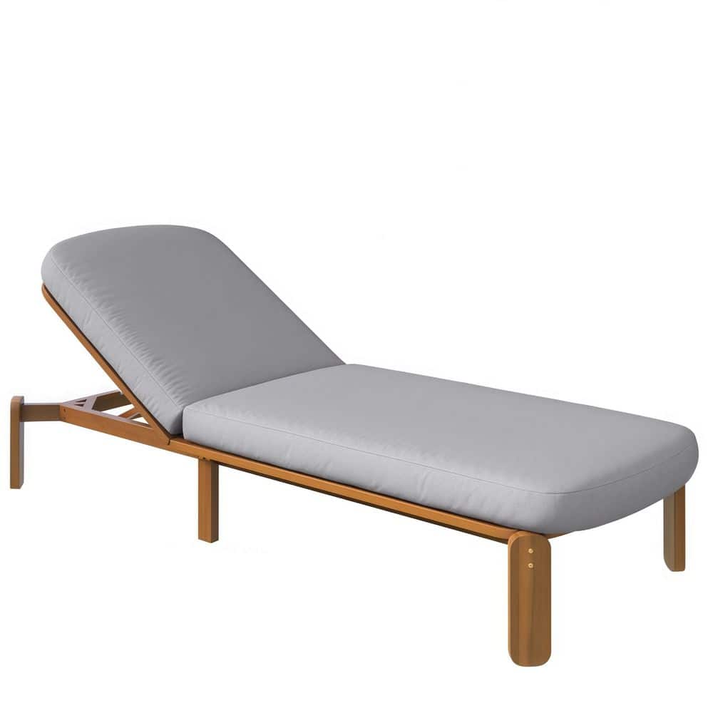 3-Position Adjustable Acacia Wood Outdoor Chaise Lounge with 4 in. Thick Grey Cushion, for Patio, Poolside and Beach price history on PriceWatchPro