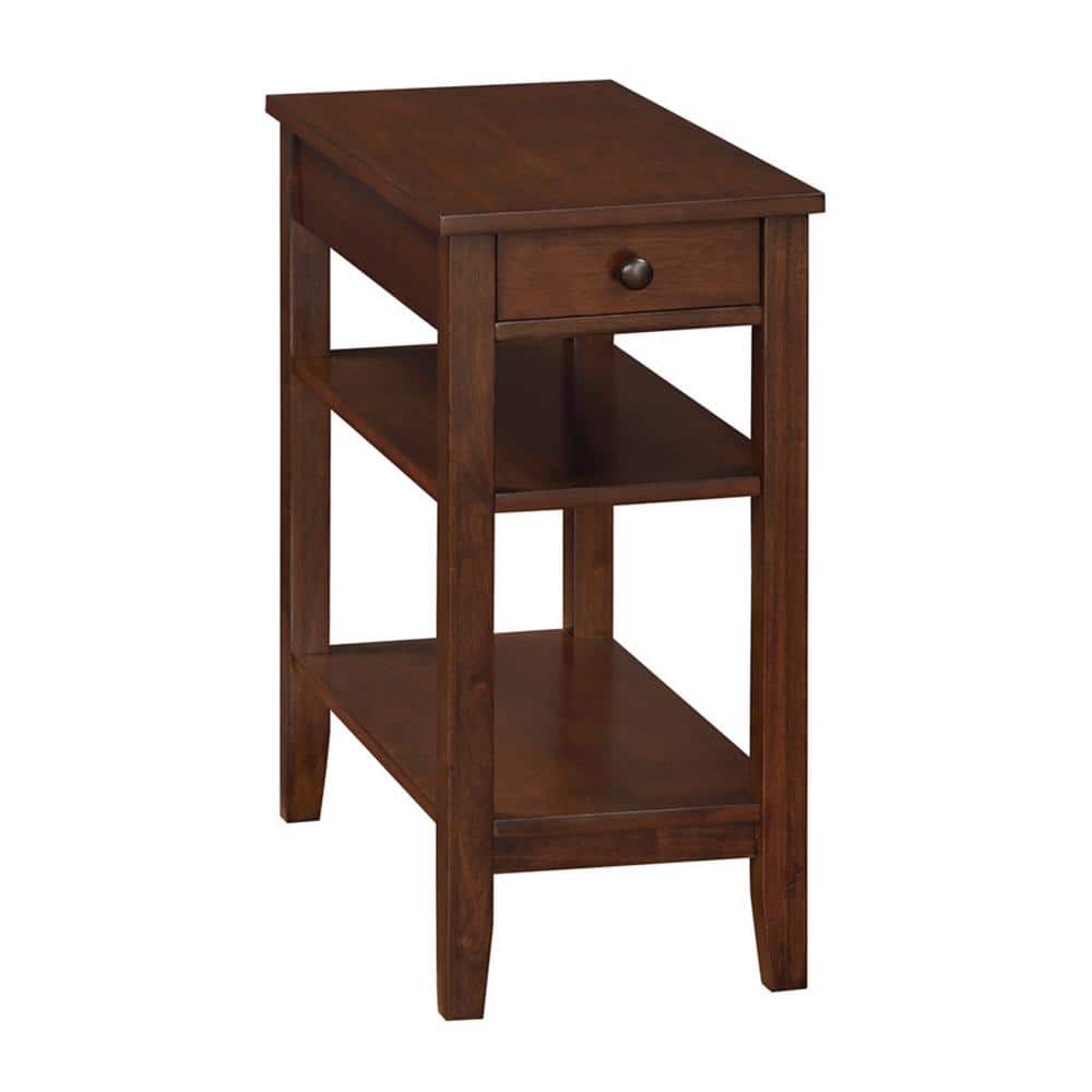 Espresso Wood and Metal End Table with Charging Station and Storage