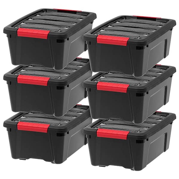 12 qt. Plastic Storage Bin with Lid in Black (6-Pack)