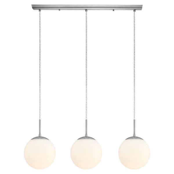 Eglo Romy 35.43 in. 3-Light Satin Nickel Linear Hanging Pendant with White Frosted Glass Globe Shades