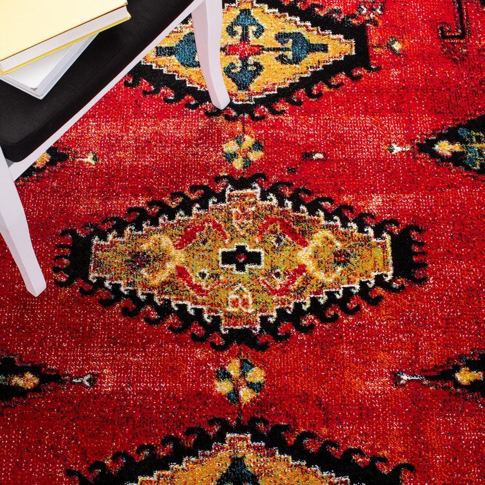 Vintage Red and Black Synthetic Hand-knotted Area Rug