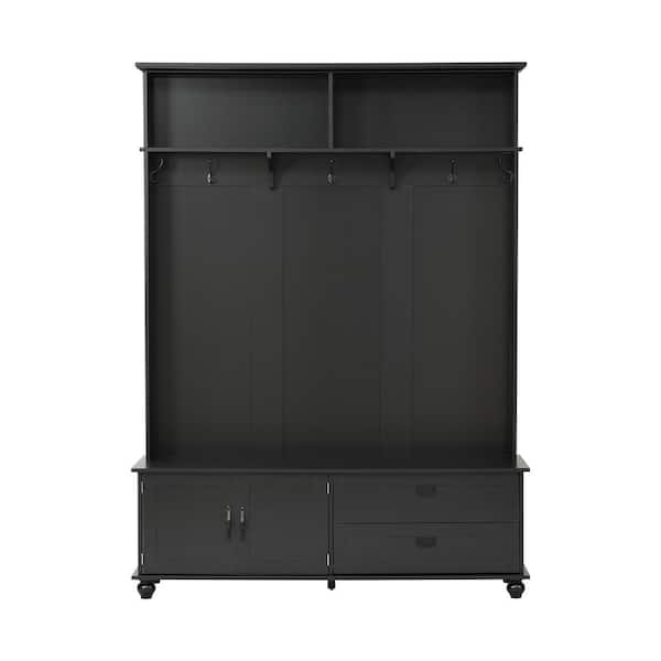 URTR Modern Black Hall Tree with Storage Cabinet, Shelves and Drawers ...